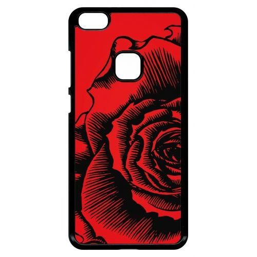 Coque Pour Smartphone - Fleur Fond Fond Rouge - Compatible Avec Huawei P10 Lite - Plastique - Bord Noir