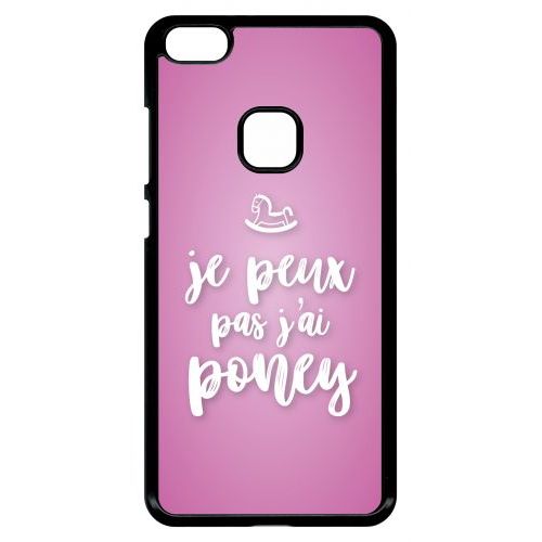 Coque Pour Smartphone - Je Peux Pas Jai Poney Fond Rose Pale - Compatible Avec Huawei P10 Lite - Plastique - Bord Noir