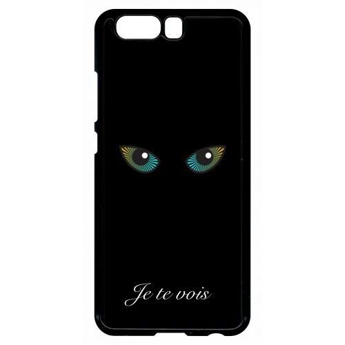 Coque Pour Smartphone - Je Te Vois Yeux De Chat - Compatible Avec Huawei P10 - Plastique - Bord Noir