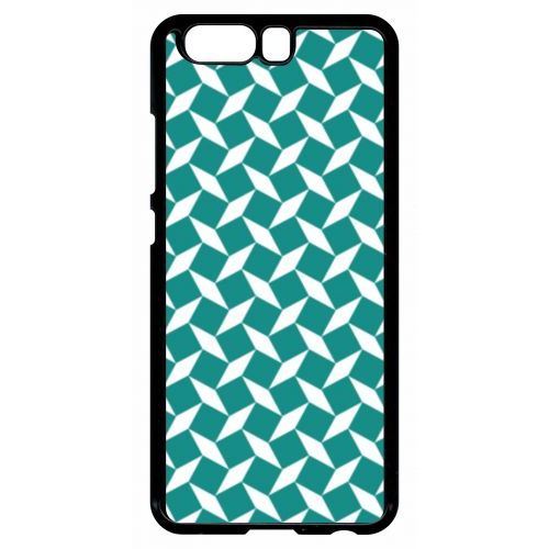 Coque Pour Smartphone - Carreau Bleu Canard - Compatible Avec Huawei P10 - Plastique - Bord Noir