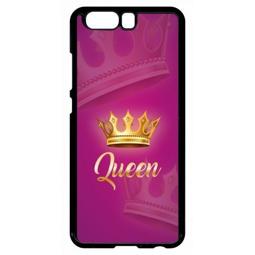 Coque Pour Smartphone - Queen Fond Rose - Compatible Avec Huawei P10 - Plastique - Bord Noir
