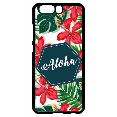 Coque Pour Smartphone - Aloha Tropical Fond Blanc - Compatible Avec Huawei P10 - Plastique - Bord Noir