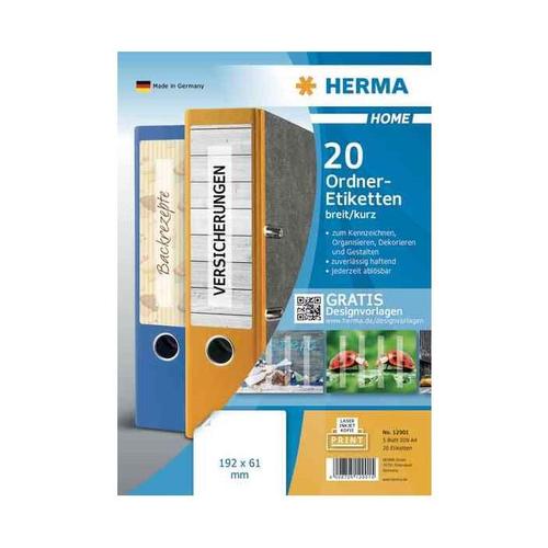 Herma Lot De 20 Étiquettes Pour Dos De Classeurs 192 X 62 Mm, Blanc