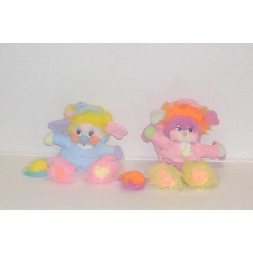 2 Popples En Pyjama Bleu Et Rose  Peluche Doudou  Mattel  Vintage 24cm