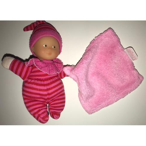 Doudou Mini Poupee Poupon Corolle Rayé Rose Rouge Fuchsia Mini Reves Mouchoir Jouet Bebe