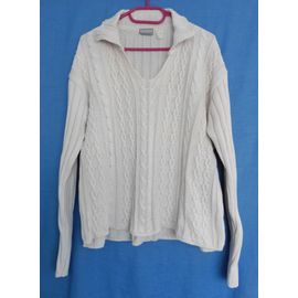 Pull Blanc Cassé À Torsades. 3 Suisses. Coton. Taille 42 / 44