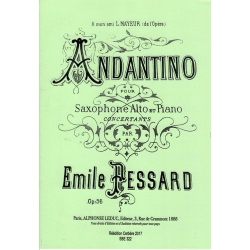 Andantino D'emile Pessard Pour Saxophone Alto Et Piano