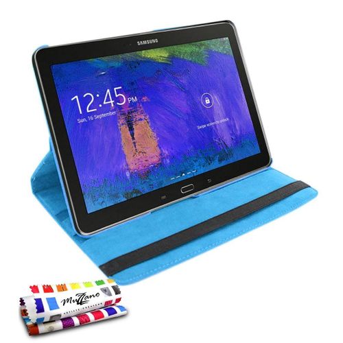 Etui A Rabat Samsung Galaxy Note 10.1 (2014) P610 Bleu Folio Rotatif Cuir Similu (Pu)