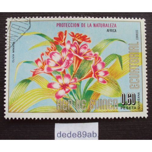 Guinée Équatoriale..  0.60 Peseta Protection De La Nature : Fleurs : Clivia Miniata . Oblitéré Used Stamp.