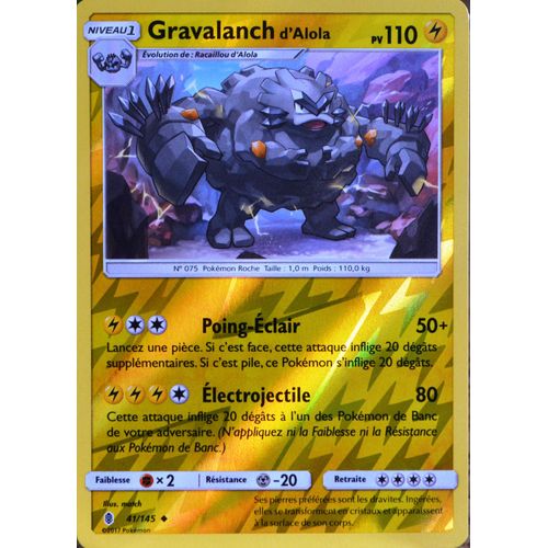 Carte Pokémon 41/145 Gravalanch D'alola 110 Pv - Reverse Sl2 - Soleil Et Lune - Gardiens Ascendants Neuf Fr