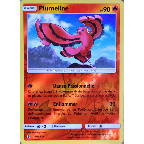 Carte Pokémon 14/145 Plumeline - Style Flamenco 90 Pv - Reverse Sl2 - Soleil Et Lune - Gardiens Ascendants Neuf Fr