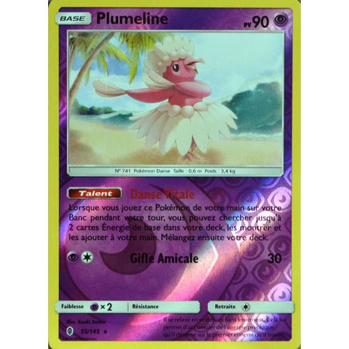 Carte Pokémon 55/145 Plumeline - Style Hula 90 Pv - Reverse Sl2 - Soleil Et Lune - Gardiens Ascendants Neuf Fr