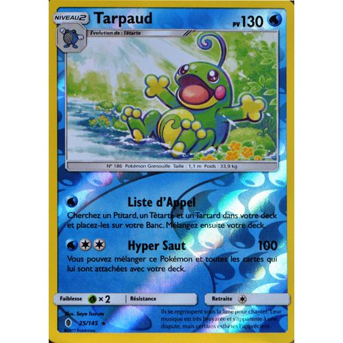 Carte Pokémon 25/145 Tarpaud 130 Pv - Holo Reverse Sl2 - Soleil Et Lune - Gardiens Ascendants Neuf Fr