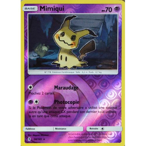 Carte Pokémon 58/145 Mimiqui 70 Pv - Holo Reverse Sl2 - Soleil Et Lune - Gardiens Ascendants Neuf Fr