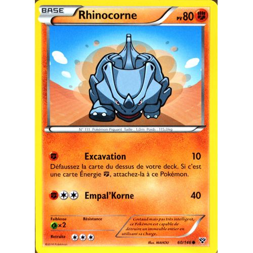 Carte Pokémon 60/146 Rhinocorne 80 Pv Xy Neuf Fr