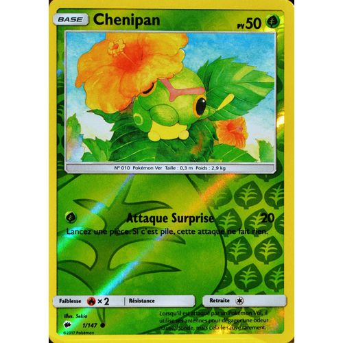 Carte Pokémon 1/147 Chenipan 50 Pv - Reverse Sl3 - Soleil Et Lune - Ombres Ardentes Neuf Fr