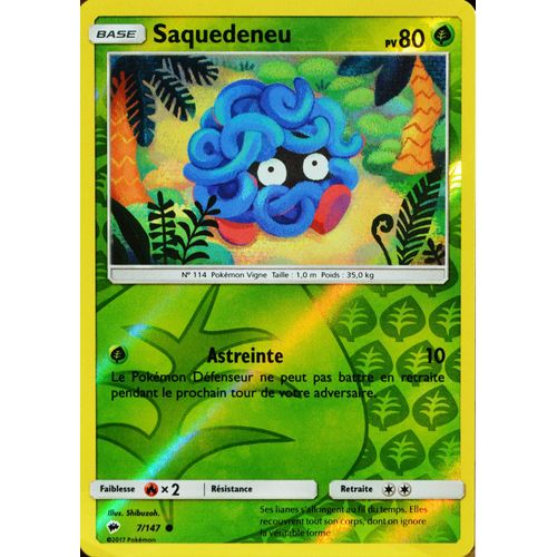 Carte Pokémon 7/147 Saquedeneu 80 Pv - Reverse Sl3 - Soleil Et Lune - Ombres Ardentes Neuf Fr