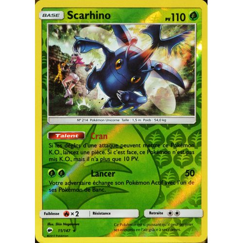 Carte Pokémon 11/147 Scarhino 110 Pv - Reverse Sl3 - Soleil Et Lune - Ombres Ardentes Neuf Fr