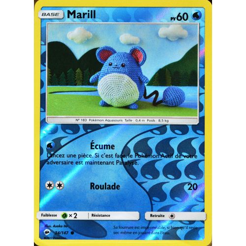 Carte Pokémon 34/147 Marill 60 Pv - Reverse Sl3 - Soleil Et Lune - Ombres Ardentes Neuf Fr