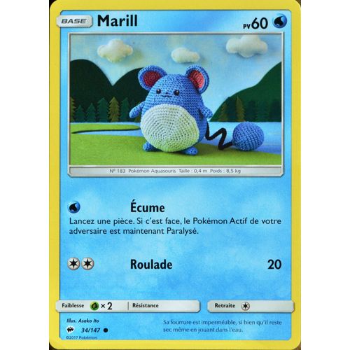 Carte Pokémon 34/147 Marill 60 Pv Sl3 - Soleil Et Lune - Ombres Ardentes Neuf Fr