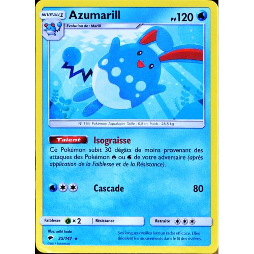 Carte Pokémon 35/147 Azumarill 120 Pv Sl3 - Soleil Et Lune - Ombres Ardentes Neuf Fr