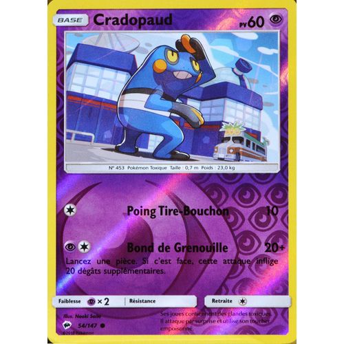 Carte Pokémon 54/147 Cradopaud 60 Pv - Reverse Sl3 - Soleil Et Lune - Ombres Ardentes Neuf Fr