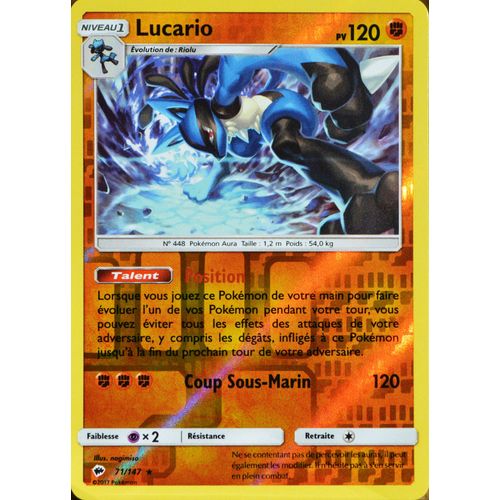 Carte Pokémon 71/147 Lucario 120 Pv - Holo Reverse Sl3 - Soleil Et Lune - Ombres Ardentes Neuf Fr