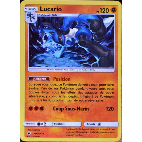 Carte Pokémon 71/147 Lucario 120 Pv - Holo Sl3 - Soleil Et Lune - Ombres Ardentes Neuf Fr