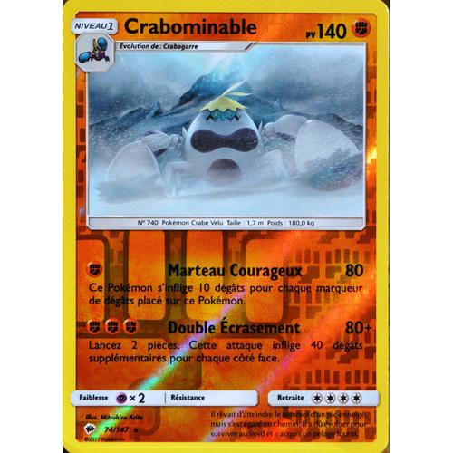 Carte Pokémon 74/147 Crabominable 140 Pv - Reverse Sl3 - Soleil Et Lune - Ombres Ardentes Neuf Fr