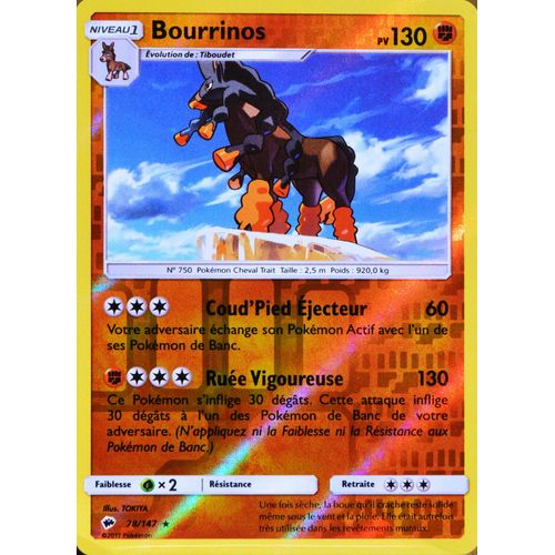 Carte Pokémon 78/147 Bourrinos 130 Pv - Reverse Sl3 - Soleil Et Lune - Ombres Ardentes Neuf Fr