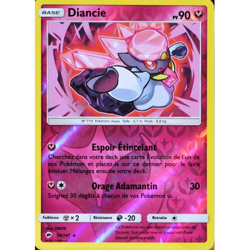 Carte Pokémon 94/147 Diancie 90 Pv - Holo Reverse Sl3 - Soleil Et Lune - Ombres Ardentes Neuf Fr