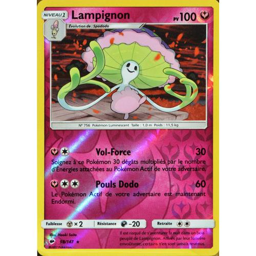 Carte Pokémon 98/147 Lampignon 100 Pv - Reverse Sl3 - Soleil Et Lune - Ombres Ardentes Neuf Fr