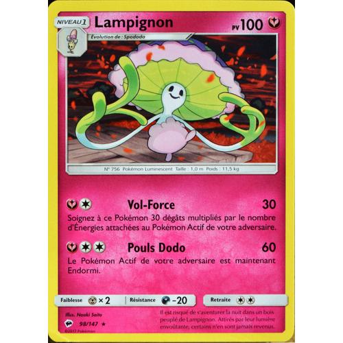 Carte Pokémon 98/147 Lampignon 100 Pv Sl3 - Soleil Et Lune - Ombres Ardentes Neuf Fr