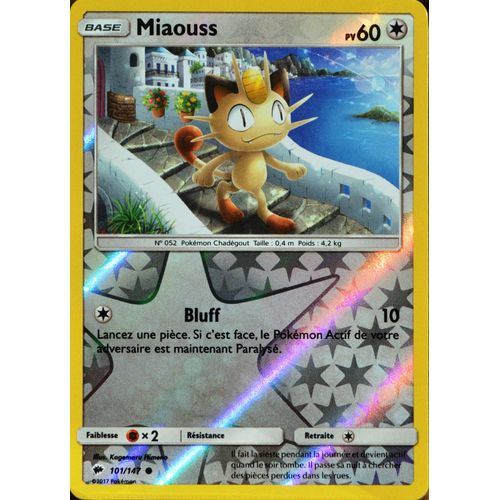 Carte Pokémon 101/147 Miaouss 60 Pv - Reverse Sl3 - Soleil Et Lune - Ombres Ardentes Neuf Fr