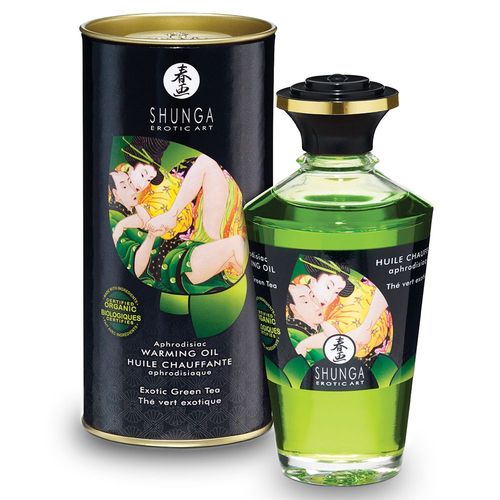 Huile De Massage Chauffante The Vert Exotique Shunga Aphrodisiaque 100ml Noir