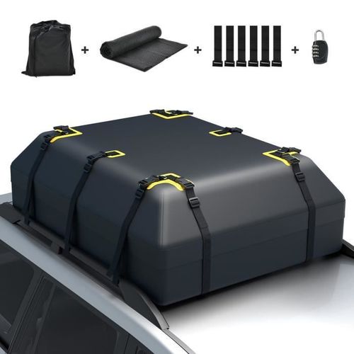 Costway 600l Coffre De Toit De Voiture Étanche - 14 Sangles 6 Crochets De Porte, Verrouillage, Tapis Antidérapant, Sac De Rangement