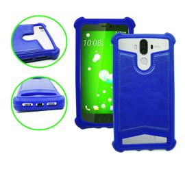 Asus Zenfone 3 Laser Zc551kl Coque Arrière Façon Cuir Bleu Contours En Silicone Gel Anti-Chocs By Ph26®