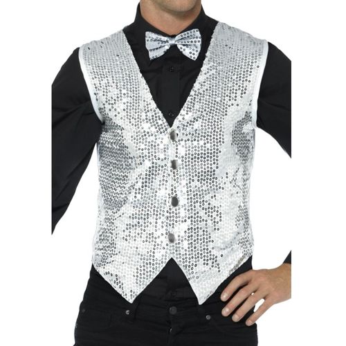 Gilet Argent À Sequins Adulte Medium