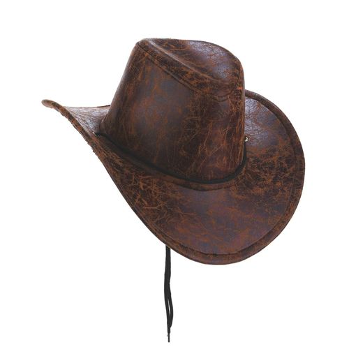 Chapeau De Cowboy Marron Imitation Cuir Adulte Taille Unique