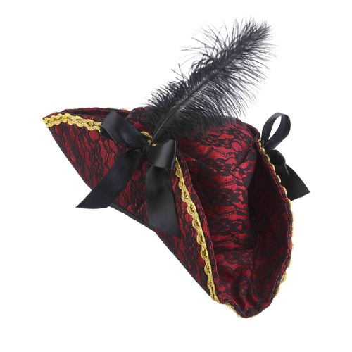 Chapeau De Pirate Rouge Avec Plume Adulte