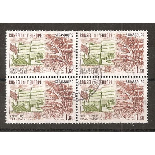 Ts 66 (1981) Conseil De L'europe 1f60 Brun-Orange Et Olive En Bloc De 4 Oblitéré (Cote 3,2e) (5660)