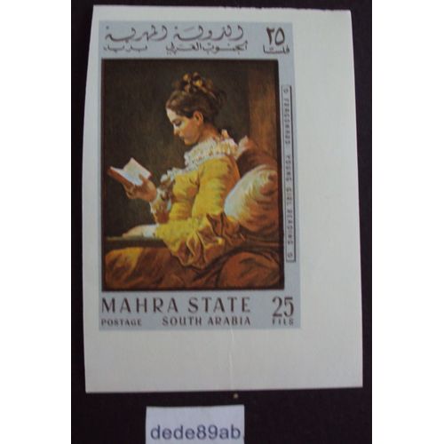 Mahra State South Arabia Now Yemen.. 25fils Tableau De Fragonard : Jeune Fille Lisant . Neuf Non Dentelé  Avec Gomme.