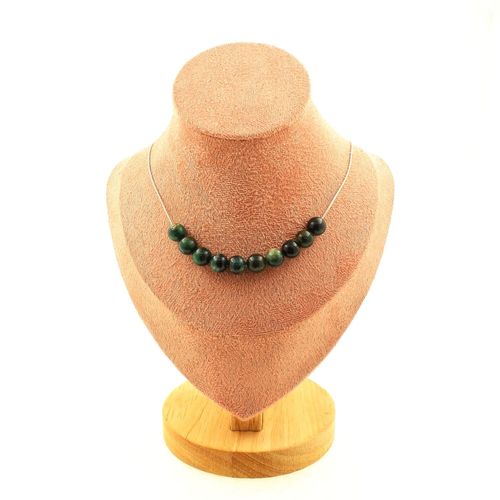Collier 10 Perles Emeraude De Zambie Qualité 3a 8 Mm. Chaine En Acier Collier Femmes, Hommes. Taille Personnalisable.