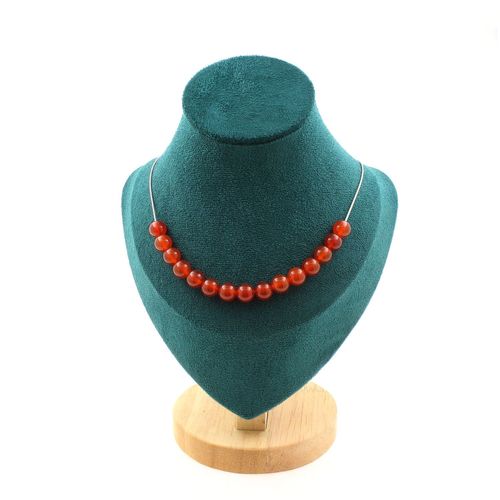 Collier 15 Perles Cornaline D'uruguay Qualité 5a 8 Mm. Chaine En Acier Collier Femmes, Hommes. Taille Personnalisable.