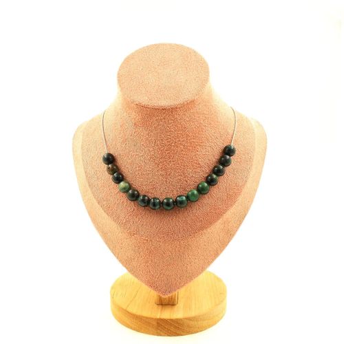 Collier 15 Perles Emeraude De Zambie Qualité 3a 8 Mm. Chaine En Acier Collier Femmes, Hommes. Taille Personnalisable.