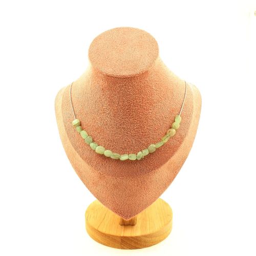 Collier 20 Perles Cyanite Verte Du Brésil. Chaine En Acier Inoxydable Collier Femmes, Hommes. Taille Personnalisable.