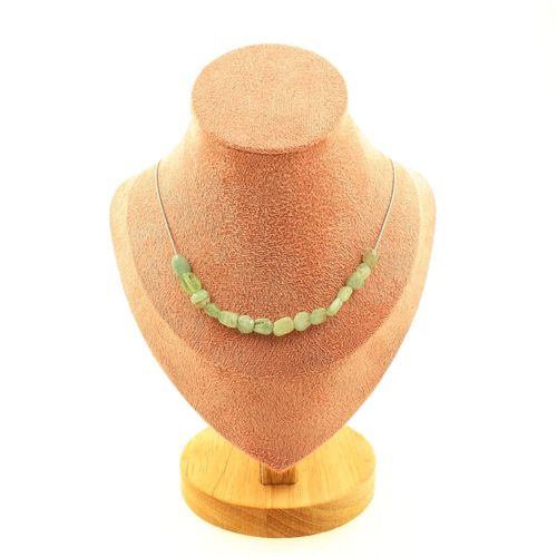 Collier 15 Perles Cyanite Verte Du Brésil. Chaine En Acier Inoxydable Collier Femmes, Hommes. Taille Personnalisable.