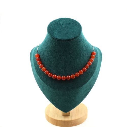 Collier 20 Perles Cornaline D'uruguay Qualité 5a 8 Mm. Chaine En Acier Collier Femmes, Hommes. Taille Personnalisable.