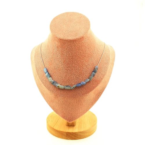 Collier 15 Perles Cyanite Bleu Du Brésil. Chaine En Acier Inoxydable Collier Femmes, Hommes. Taille Personnalisable.