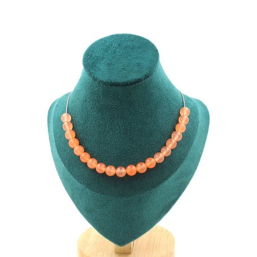 Collier 20 Perles Calcédoine Orange 8 Mm. Chaine En Acier Inoxydable Collier Femmes, Hommes. Taille Personnalisable.